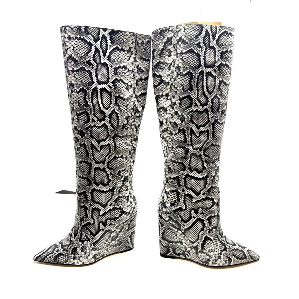 MICHAEL Michael Kors Isra Snake Leather Side-Zip‎ Wedge Tall Boots Size 5.5M